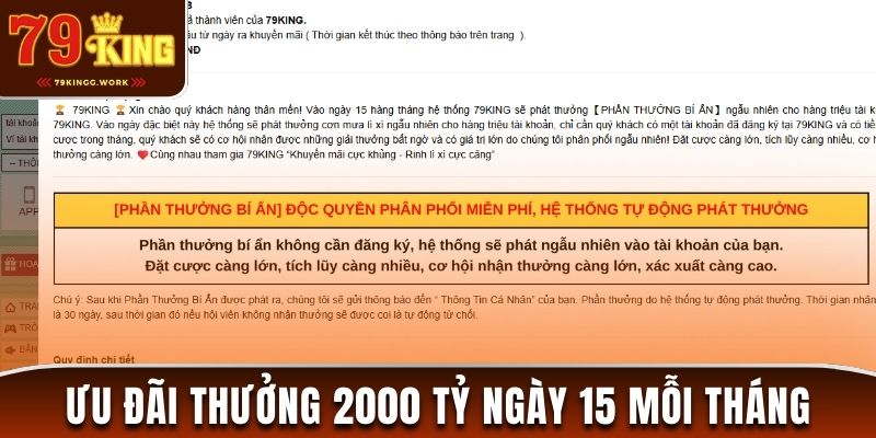 Chương trình khuyến mãi 79king đang đứng top hệ thống